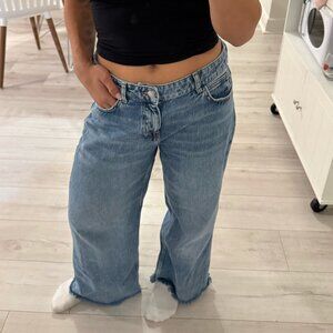 Zara Wide Leg Low-Rise Blue Jeans Petite